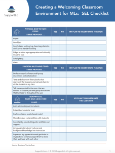 Creating a Welcoming Classroom Environment for MLs: SEL Checklist